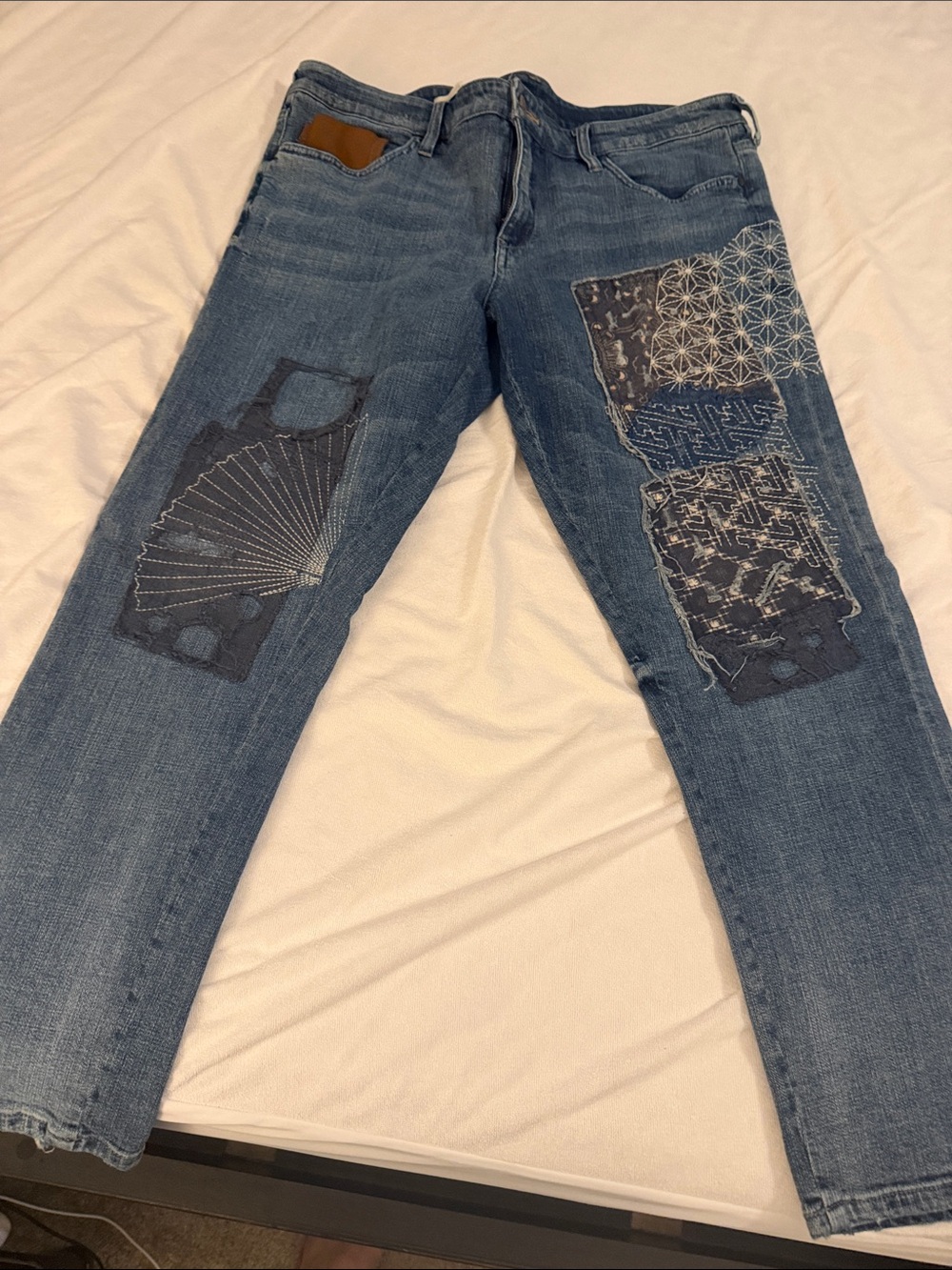 Pilcro and the Letterpress Embroidered Patch Straight-Leg Jeans - Blue